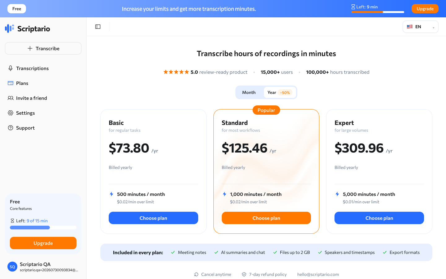 Scriptario subscription plans
