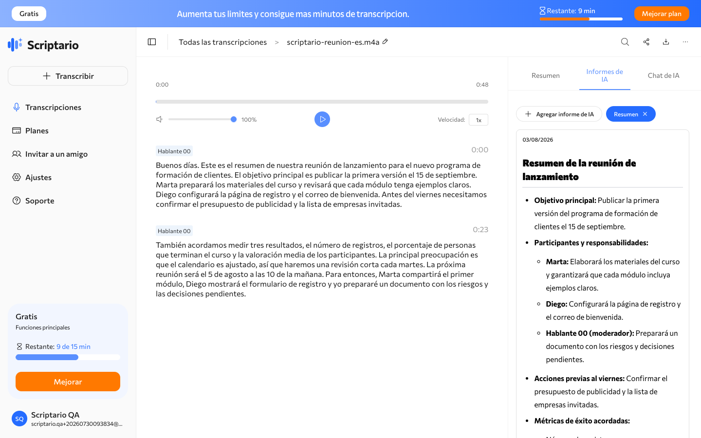 Plantillas de informes con IA